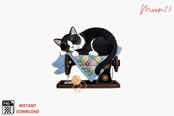 Cat Sewing Machine Embroidery Art PNG Review