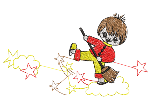 Cute Cartoon Kid on a Broom Embroidery Review